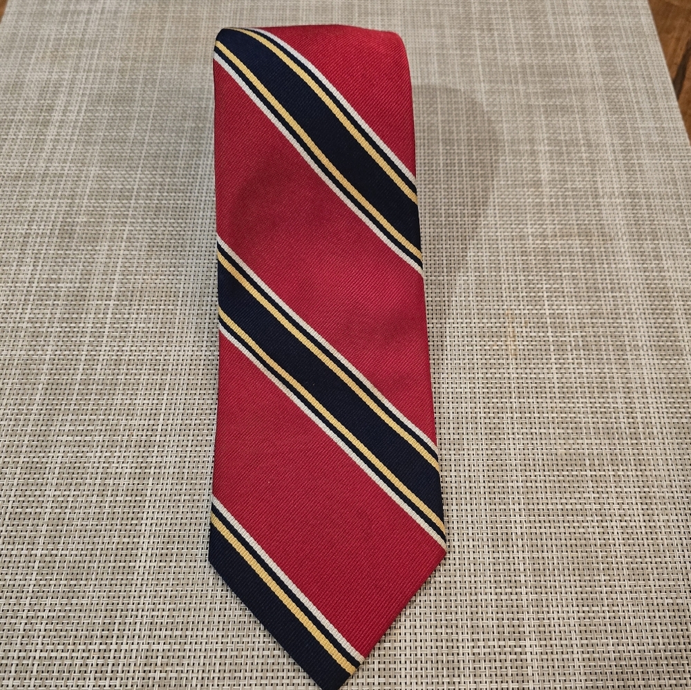 Robert Talbott for The Tartan Corner Men's Silk Necktie Stripe Red Navy Gold